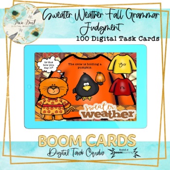 Preview of Sweater Weather Fall Grammar Judgement BOOM Cards – Speech Therapy Distance