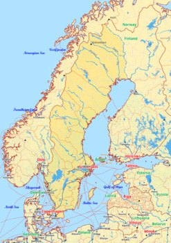 Preview of Sweden map with cities township counties rivers roads labeled