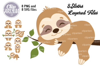 Birthday Sloths Clipart-Digital Clipart-PNG clip art-digital ...