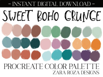 Sweet Boho Grunge Retro Procreate Color Palette, 30 Swatches by