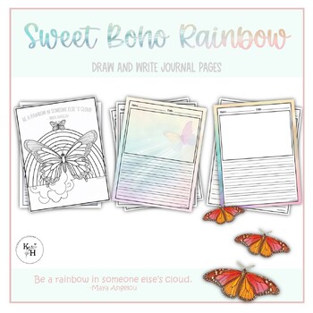 Preview of Sweet Boho Rainbow Primary Journal Writing pages | Blank Draw and Write Pages