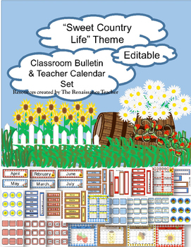 Preview of Sweet Country Life Classroom Calendar and Bulletin Board Cutouts