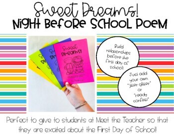 Preview of Sweet Dreams Back to School Poem  | Meet the Teacher 