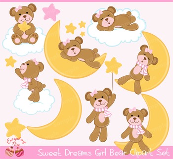 Preview of Sweet Dreams Girl Bear Clipart