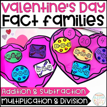Preview of Fact Family Valentine's Day Craftivity - Add & Subtract - Multiple & Divide