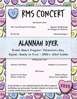 Preview of Sweet Heart Music Concert Program, Candy, Choir, Edible, Ready to Print, Unique