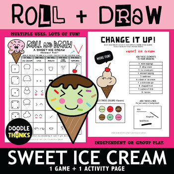 Preview of Sweet Ice Cream Roll and Draw Game Summer Fun | Drawing Activity