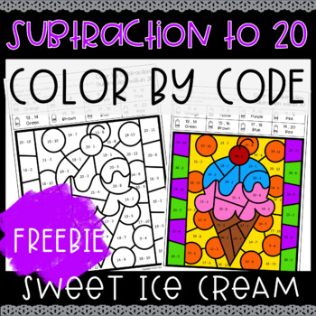 Preview of Sweet Ice Cream Summer Subtraction to 20 Color by Code FREEBIE