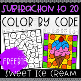 Sweet Ice Cream Summer Subtraction to 20 Color by Code FREEBIE