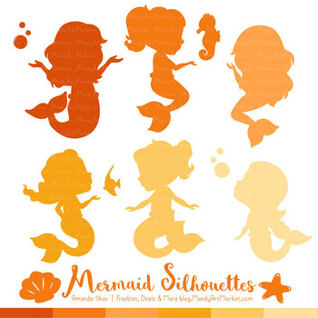 Download Sweet Mermaid Silhouettes Vector Clipart In Shades Of Yellow By Amandailkov