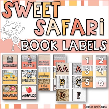 Preview of Sweet Safari Book Labels Classroom Decor