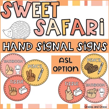 Preview of Sweet Safari Hand Signal Posters Classroom Decor