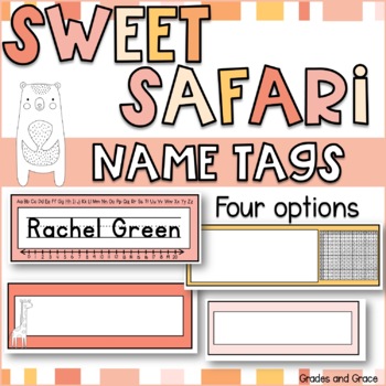 Preview of Sweet Safari Name Tags Classroom Decor
