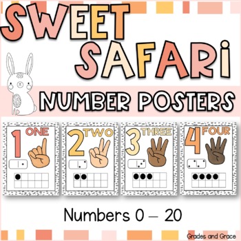 Preview of Sweet Safari Number Posters Classroom Decor
