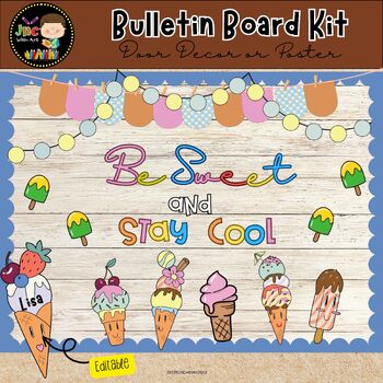 Preview of Sweet Summertime Bulletin Board Kit Ice Pop Classroom Door Decor Editable