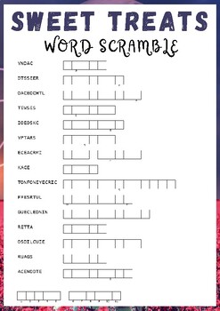 Sweet Treats No Prep Word scramble puzzle worksheet activity by PUZZLES ...