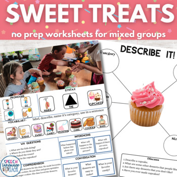 Preview of Sweet Treats Valentine's No Prep Worksheets Speech Therapy for Mixed Groups