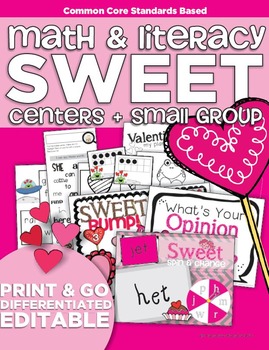 Preview of Sweet Valentine Math and Literacy Centers and Small Group Materials