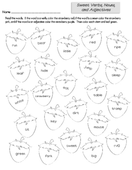 sweet verbs nouns and adjectives coloring by mrstucker tpt