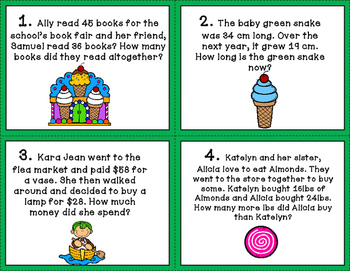 Sweet WORD PROBLEM Math Center- 2 digit addition and subtraction