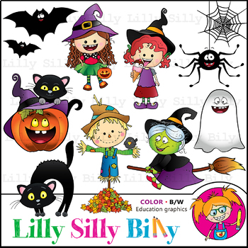 Preview of Sweet n Spooky. Clipart. BLACK AND WHITE & Color Bundle. {Lilly Silly Billy}
