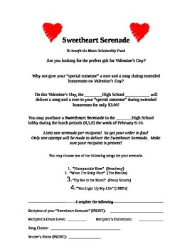 Preview of Sweetheart Serenade for Valentine's Day Music Fundraiser Information Sheet