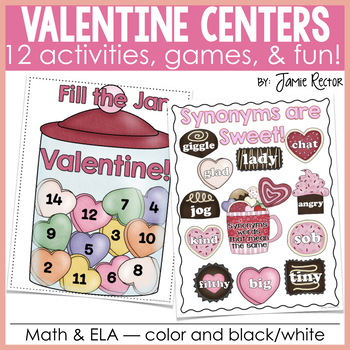 Preview of Valentine Math & ELA Centers, Games, & Fun | 12 Activities Aligned to CCSS