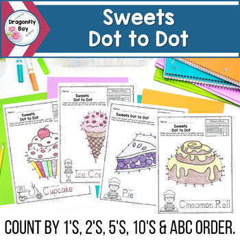 Preview of Sweets Dot to Dot Skip Counting by 1s 2s 5s 10s and ABC Order