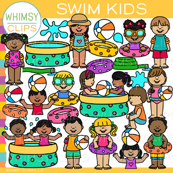 Preview of Summer Kids Pool Swimming Clip Art