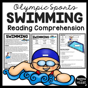 Preview of Swimming Reading Comprehension Informational Worksheet Olympic Sports Olympics