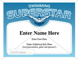 Swimming Superstar Editable Certificate