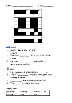 Swimmy Crossword Puzzle for Grade 1 2 by Fion Tan TPT
