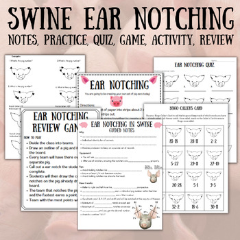 Preview of Swine Ear Notching Bundle (Notes, Practice, Quiz, Game, Activity)