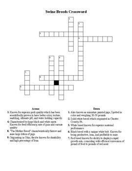 Swine/Pig Breeds Crossword by Ag With Mrs P TPT