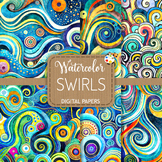Swirls - Turquoise Watercolor Wavy Sea Background Patterns