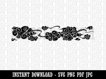 Preview of Swirly Clouds Asian Japanese Chinese Style B&W Clipart Digital Download SVG PNG