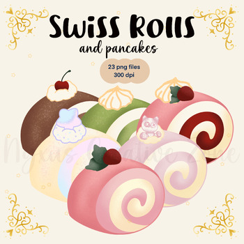 Preview of Swiss Rolls and Pancakes clipart commercial use, graphics, designs.