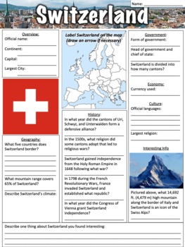Preview of Switzerland Worksheet