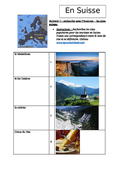 Preview of Switzerland exploration handout for French classes