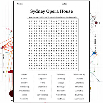 Sydney Opera House Word Search Puzzle Worksheet Activity by Word Search