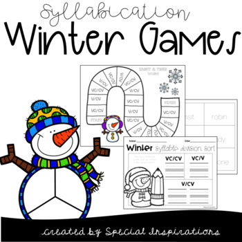 Preview of Syllabication Activities/Literacy Centers (VC/CV, V/CV, VC/V) Winter Themed
