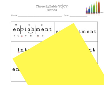 Preview of Syllabication: Three Syllable VCCV Blends Worksheet