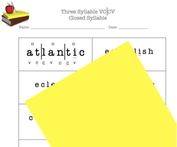 Preview of Syllabication: Three Syllable VCCV Closed Worksheet