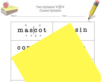 Preview of Syllabication: Two Syllable VCCV Closed Worksheet