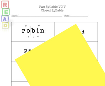 Preview of Syllabication: Two Syllable VCV Closed Worksheet