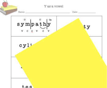 Preview of Syllabication: Y as a Vowel Worksheet