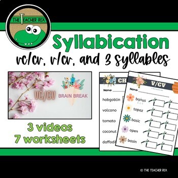 Preview of Syllabication (vc/cv, v/cv, 3 syllable words) - worksheets & interactive videos