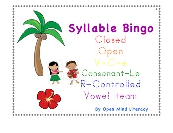Preview of Syllable Bingo (All 6 syllable types!):: Orton-Gillingham Friendly