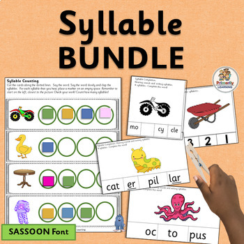 Preview of Syllables Worksheets, Posters & Counting Activities Mega-BUNDLE - SASSOON Font