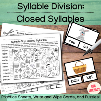 Preview of Syllable Division: Closed Syllables VC/CV- Centers/ Activities and Worksheets